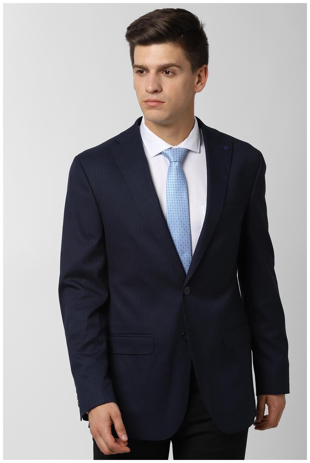 

Peter England Men Navy blue Striped Regular fit Single Breasted Blazer
