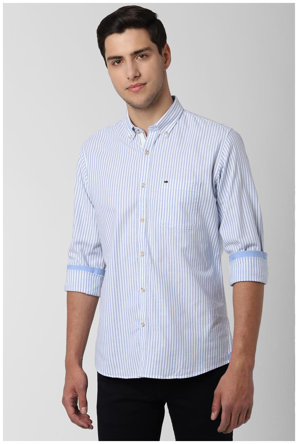 

Peter England Men Blue Vertical Stripes Slim Fit Casual Shirt