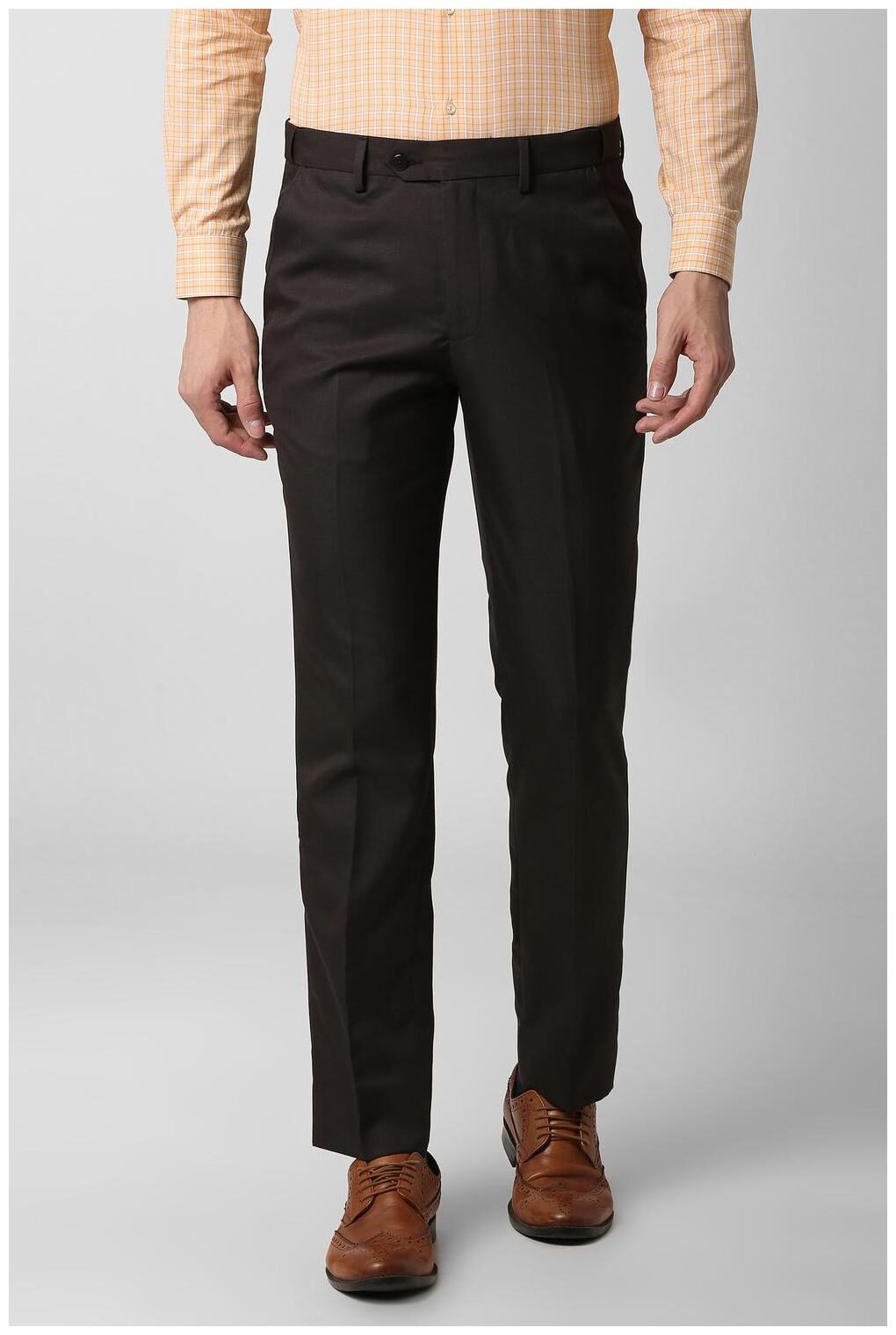 

Peter England Men Black Solid Slim fit Regular trousers