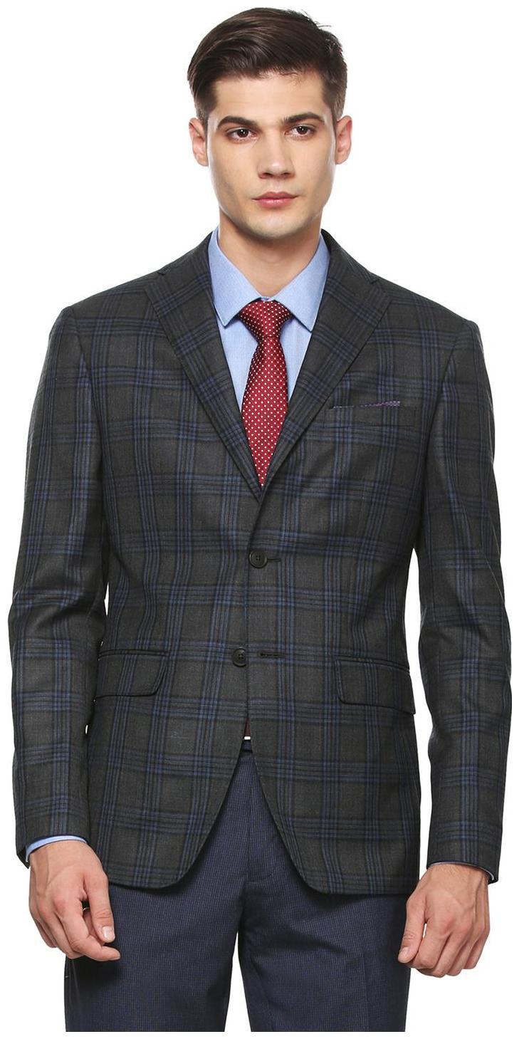 

Peter England Men Grey Checked Slim fit Single Breasted Blazer