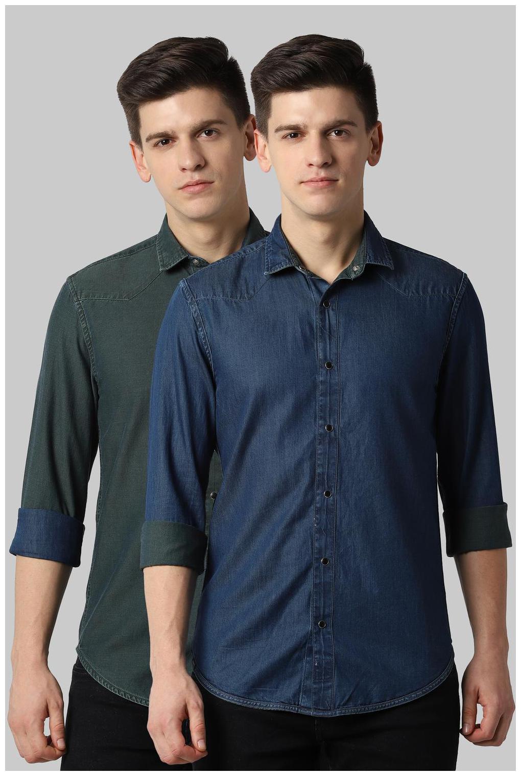 

Peter England Men Blue Weaved Super Slim Fit Casual Shirt
