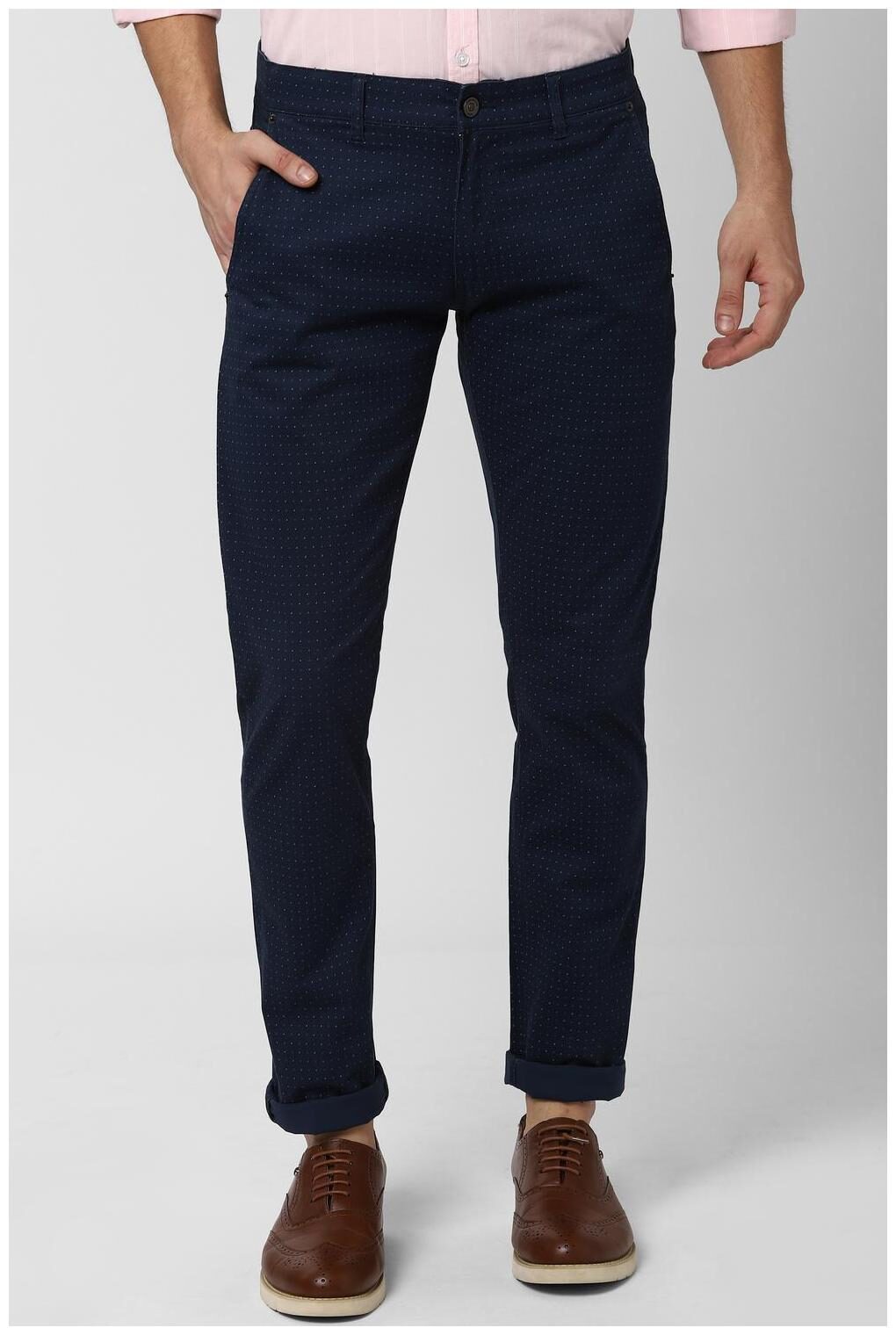 

Peter England Men Navy blue Printed Skinny fit Regular trousers