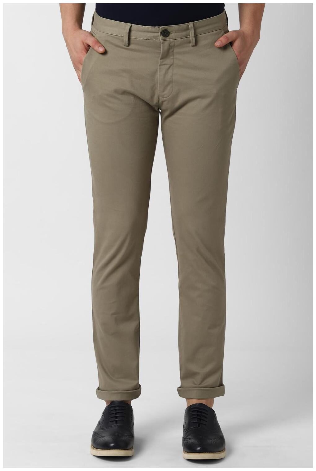 

Peter England Men Grey Textured Slim fit Regular trousers