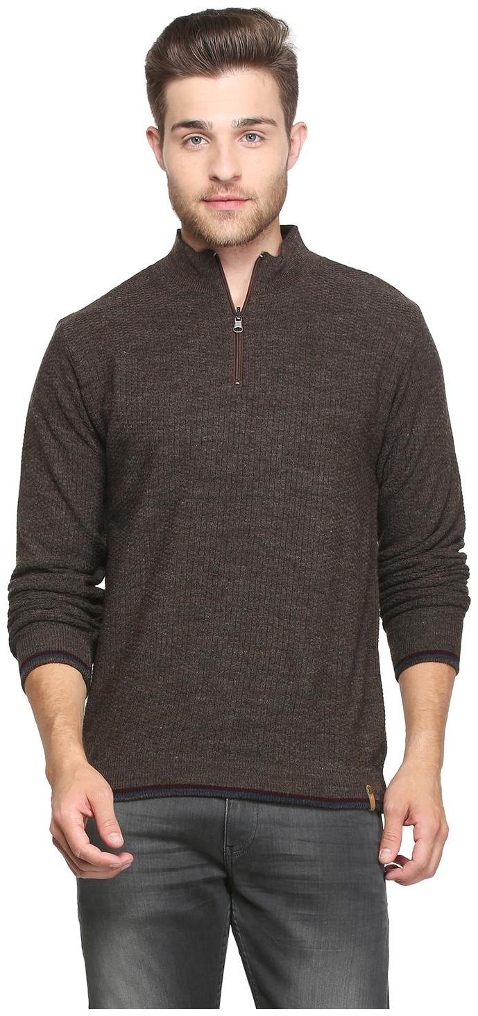 

Peter England Men Brown High neck Front-open sweater