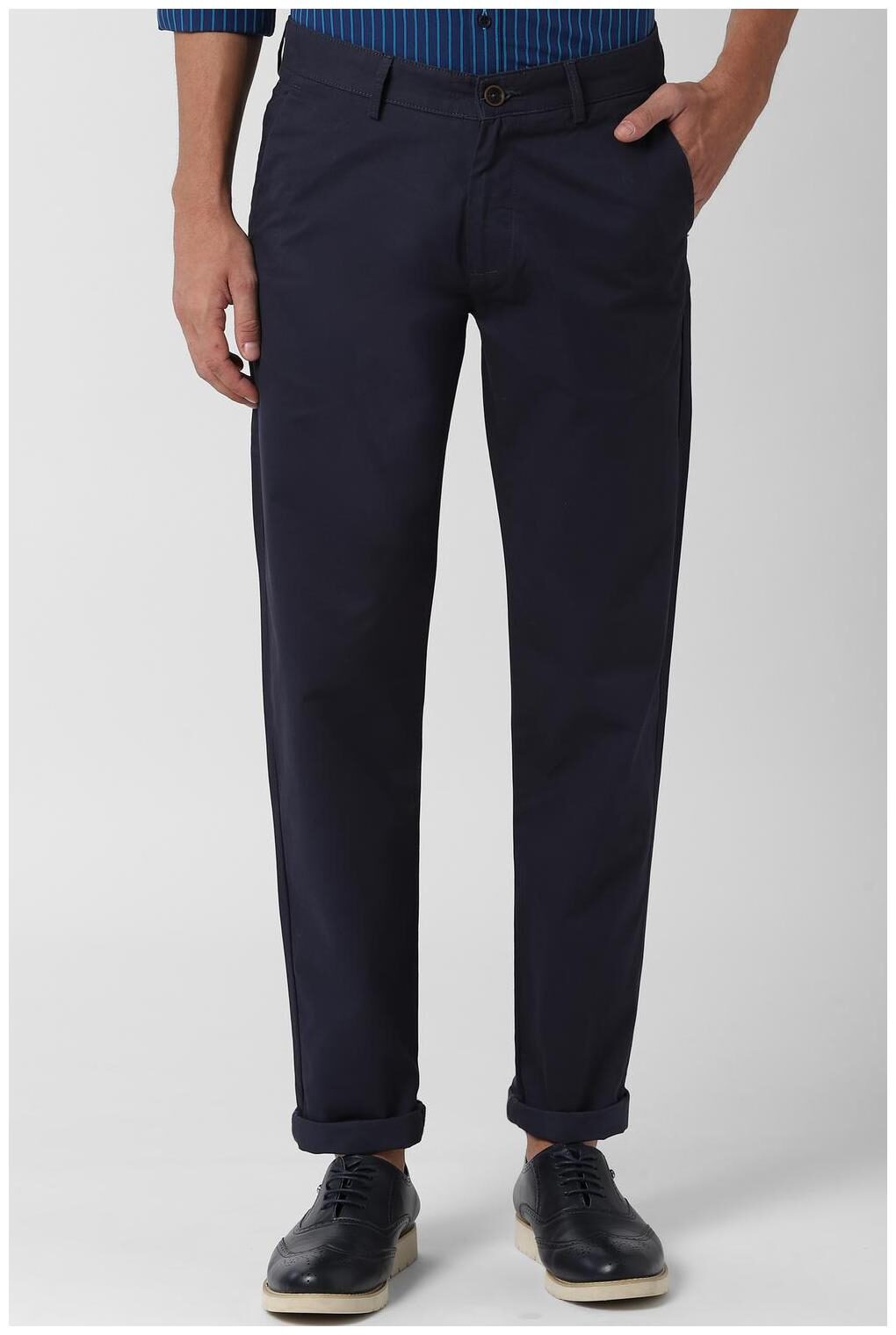

Peter England Men Blue Solid Slim fit Regular trousers