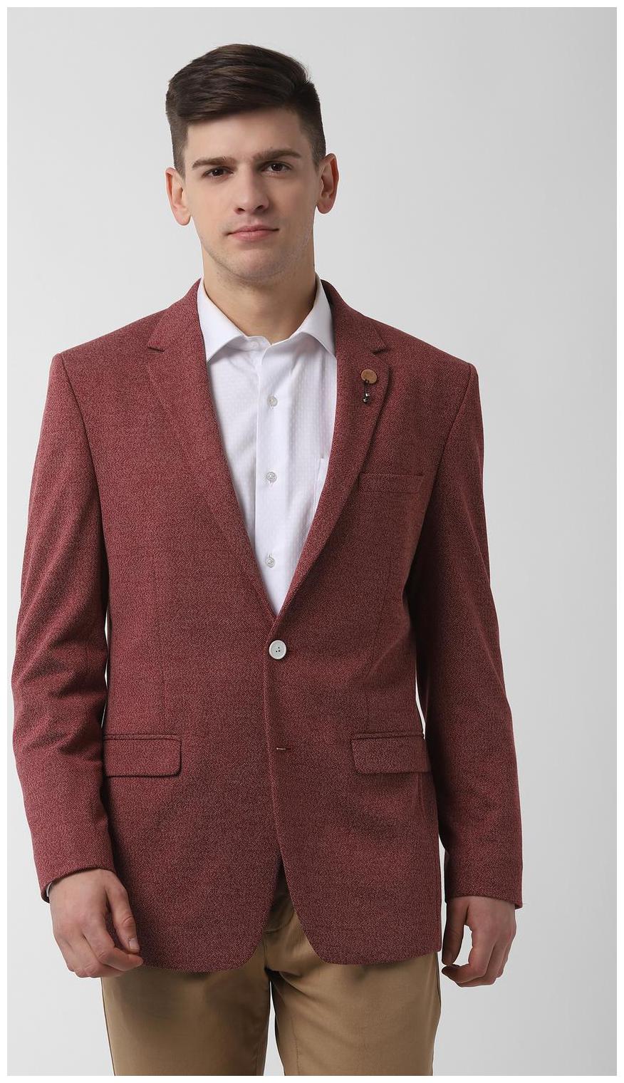 

Peter England Men Maroon Textured Regular fit Single Breasted Blazer
