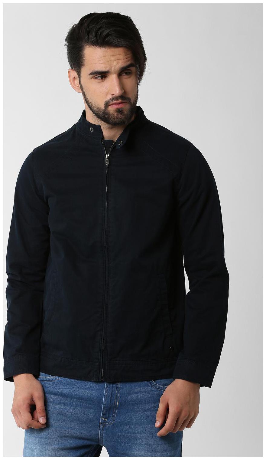 

Peter England Men Blue Solid Bomber jacket