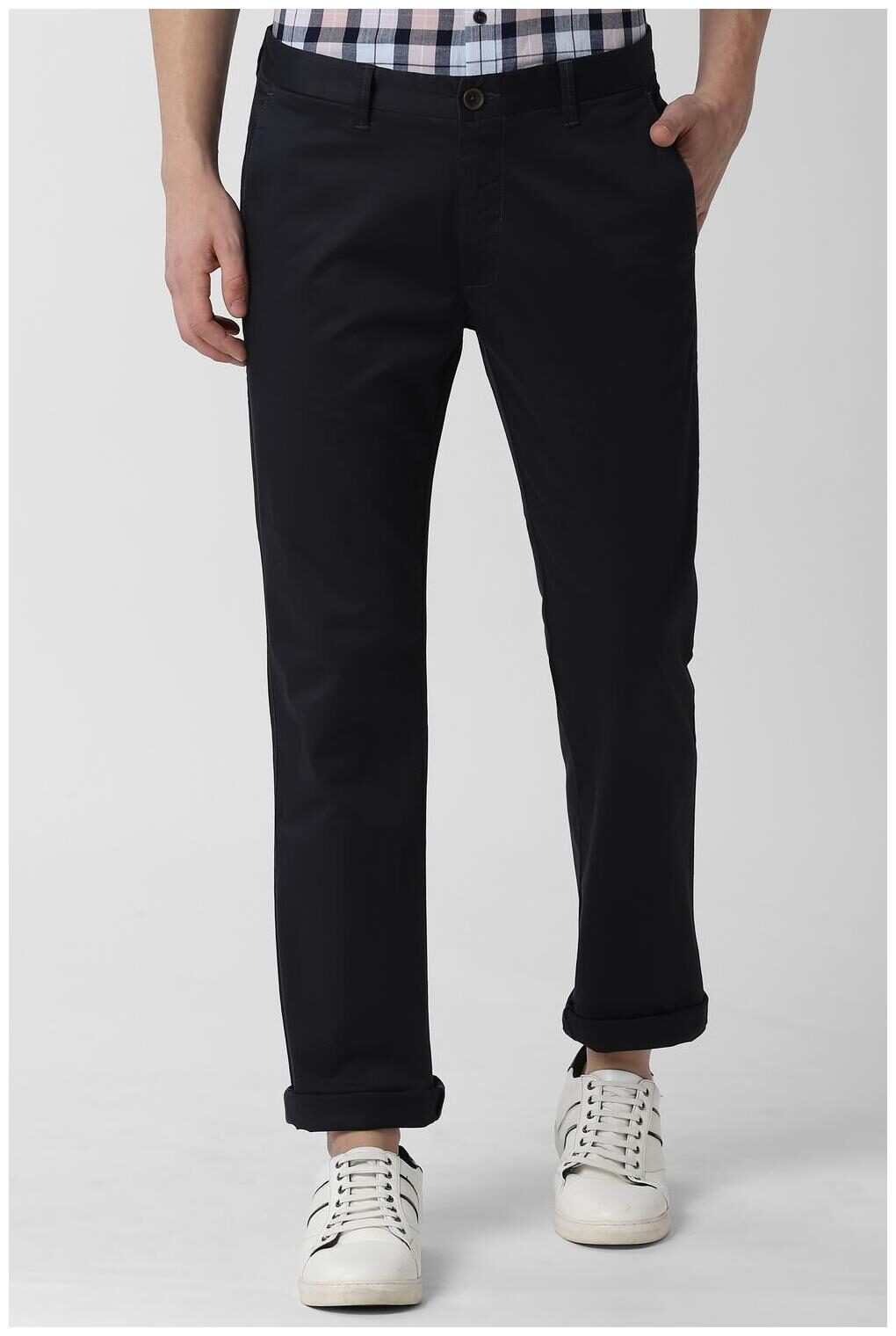 

Peter England Men Blue Solid Slim fit Regular trousers