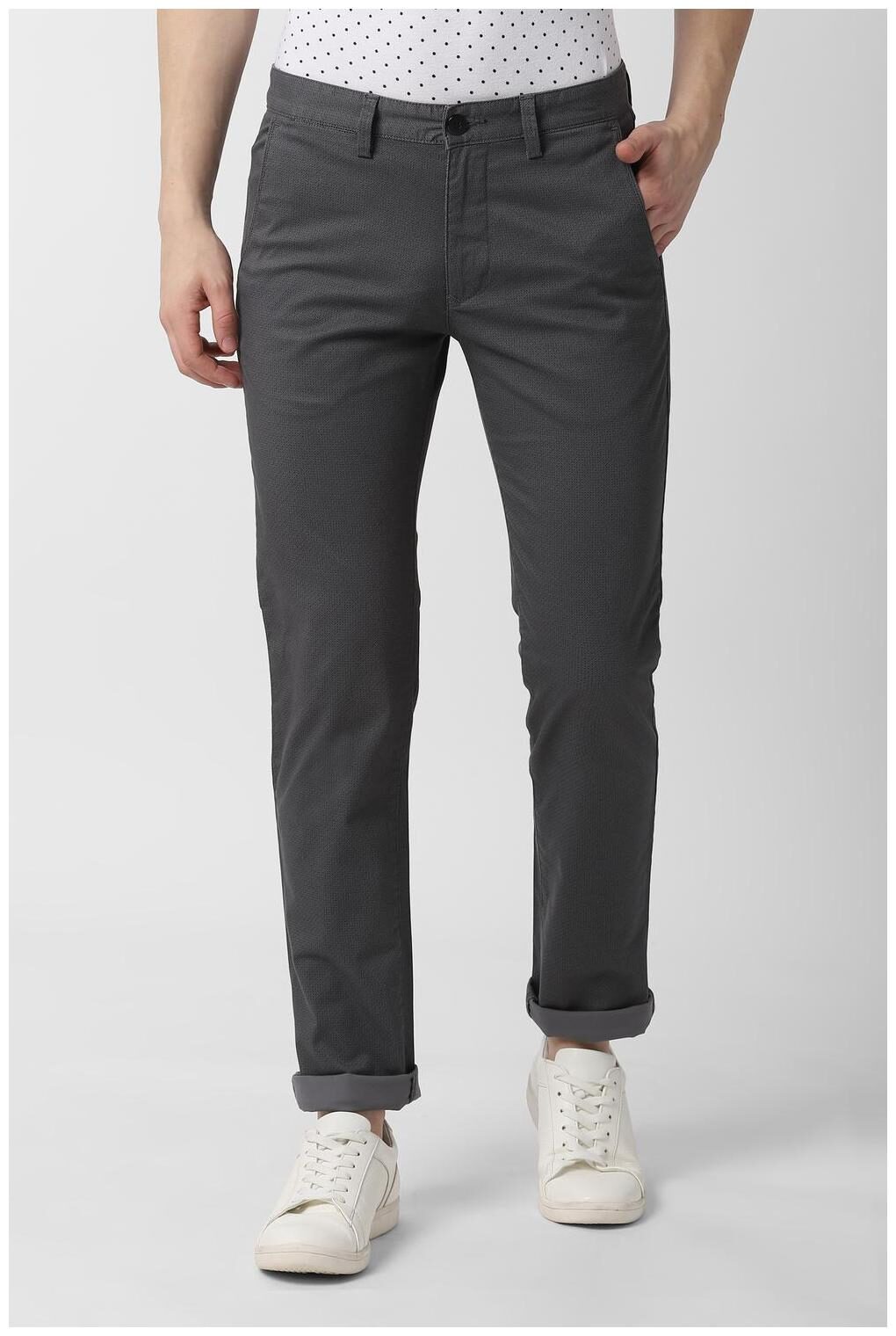 

Peter England Men Grey Printed Slim fit Regular trousers