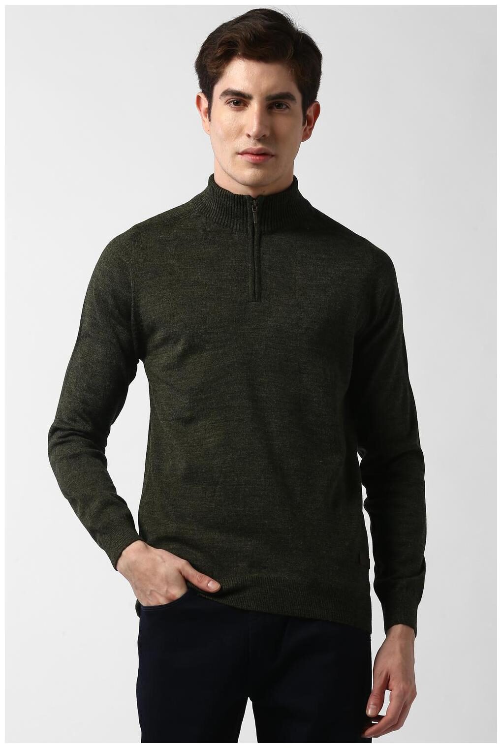 

Peter England Men Acrylic Front-Open Sweater Green