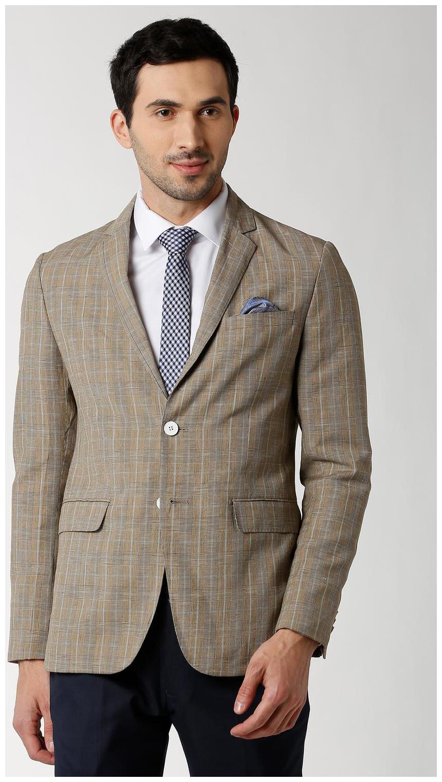 

Peter England Men Grey Checked Slim fit Single Breasted Blazer