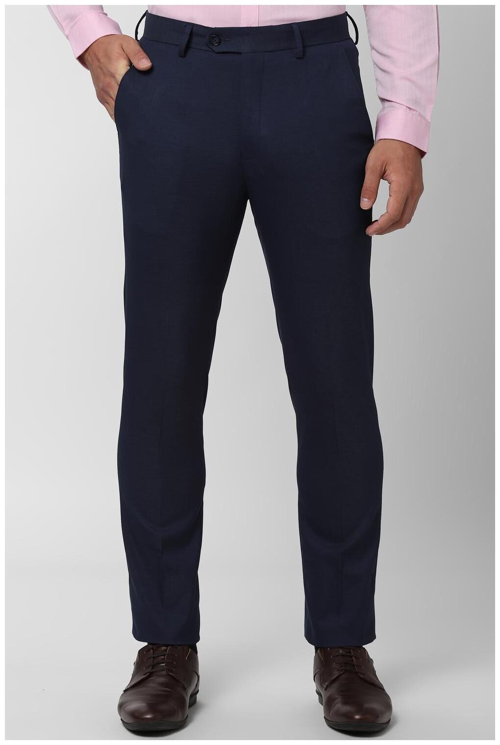 

Peter England Men Textured Slim Fit Formal Trouser - Navy Blue