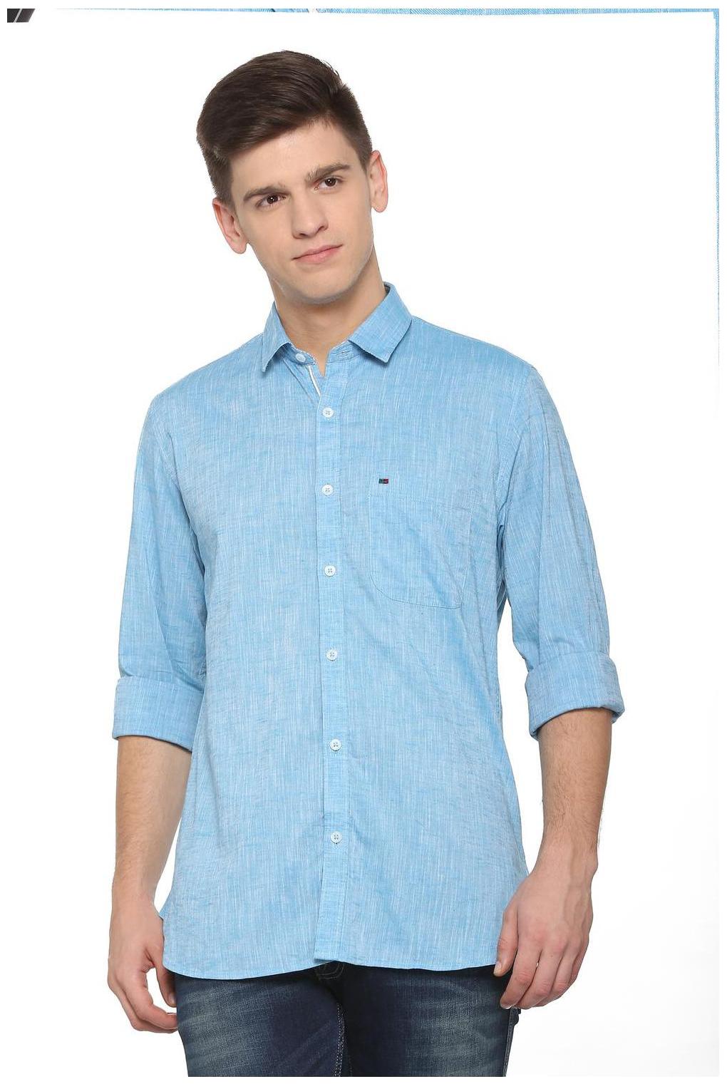

Peter England Men Blue Solid Slim Fit Casual Shirt