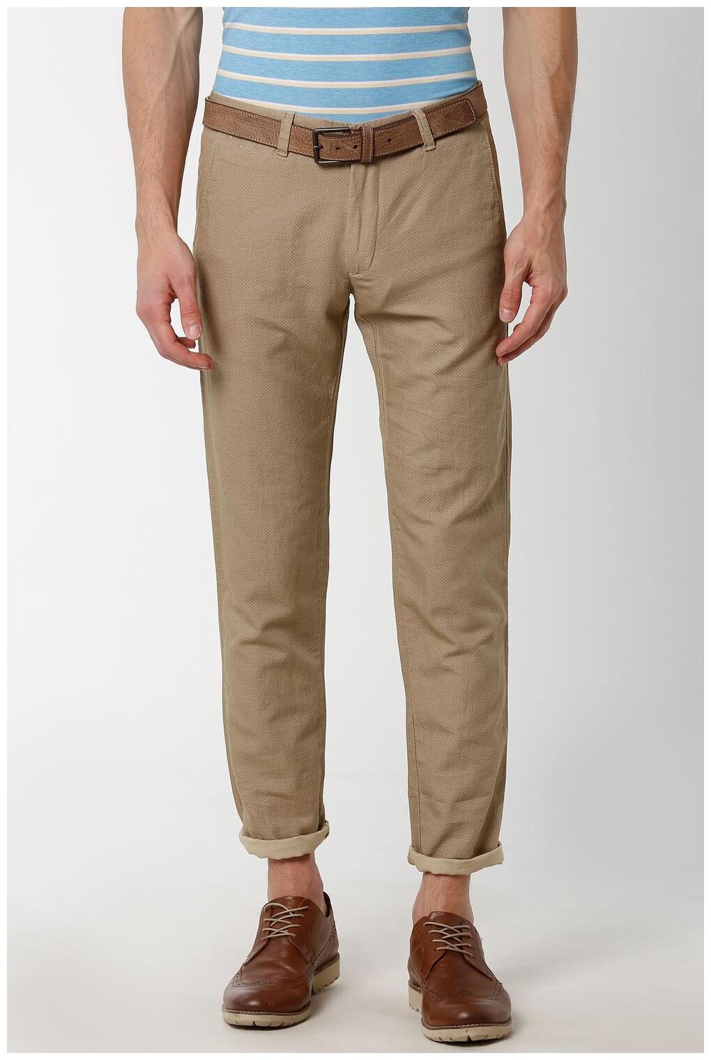 

Peter England Men Beige Textured Slim fit Regular trousers