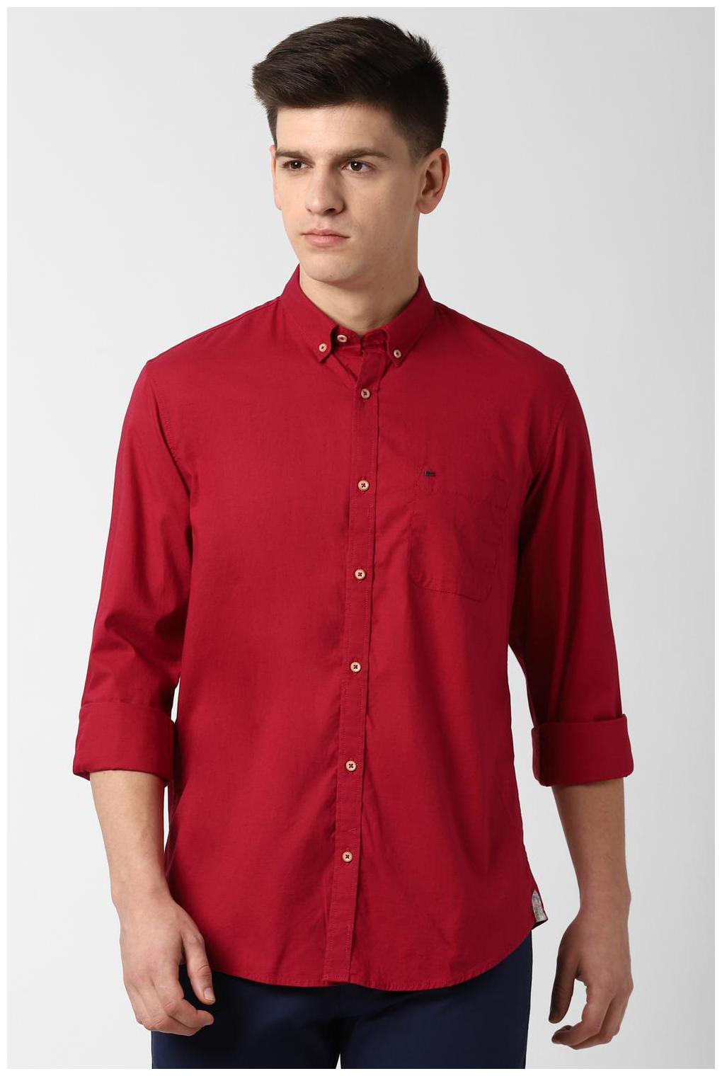 

Peter England Men Red Solid Slim Fit Casual Shirt