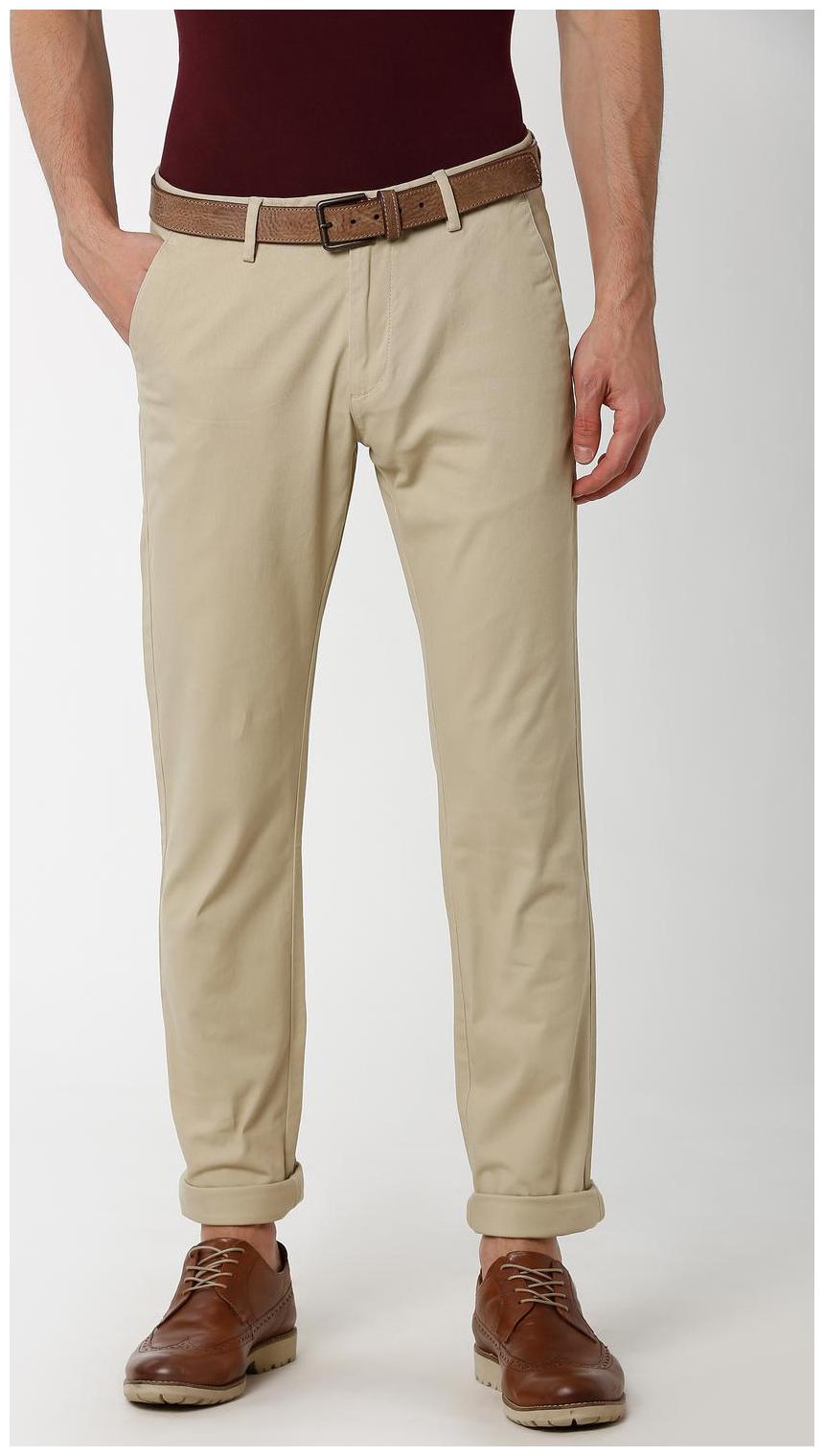 

Peter England Men Beige Textured Slim fit Regular trousers