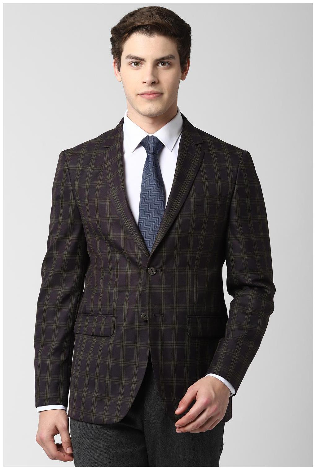 

Peter England Men Purple Checked Slim fit Single Breasted Blazer