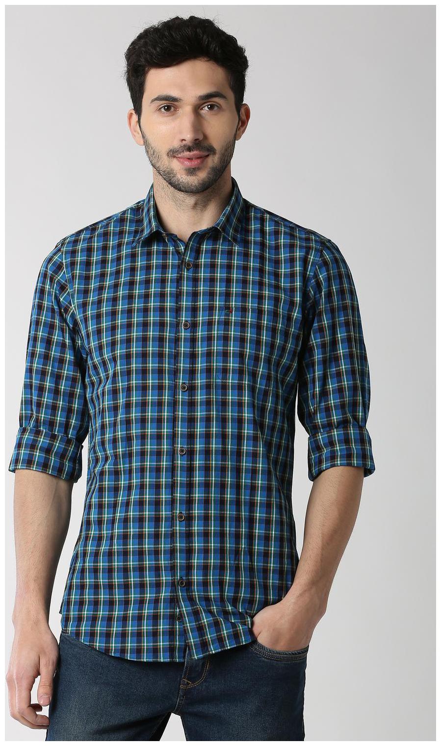 

Peter England Men Blue Checked Slim Fit Casual Shirt