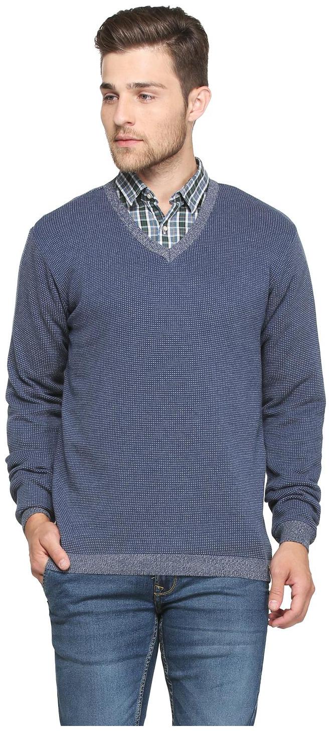

Peter England Men Blue V neck Pullover