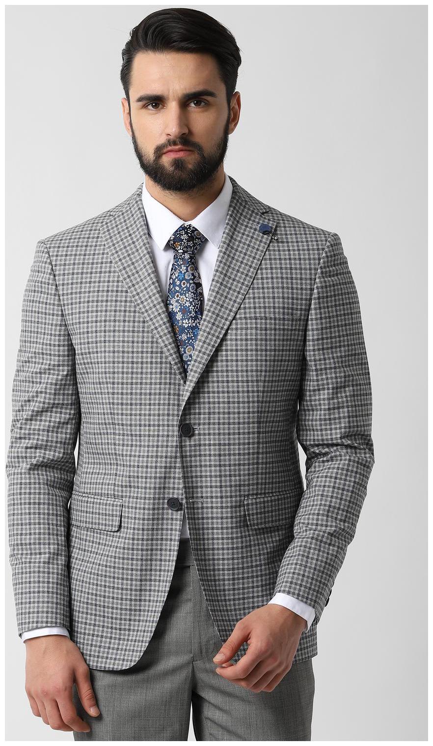 

Peter England Men Grey Checked Slim fit Single Breasted Blazer