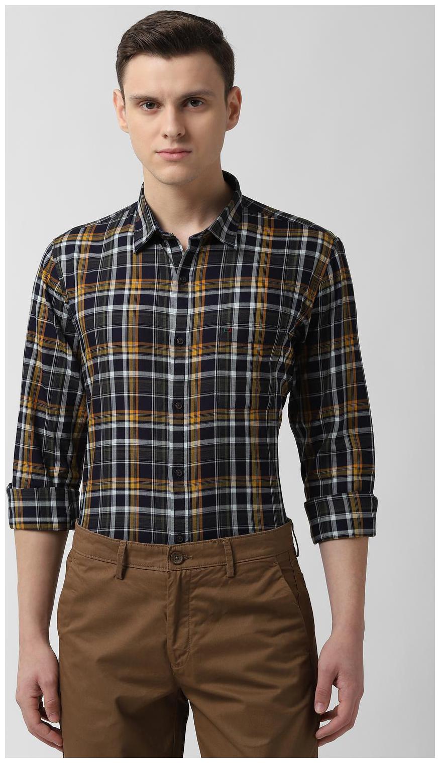 

Peter England Men Blue Checked Slim Fit Casual Shirt