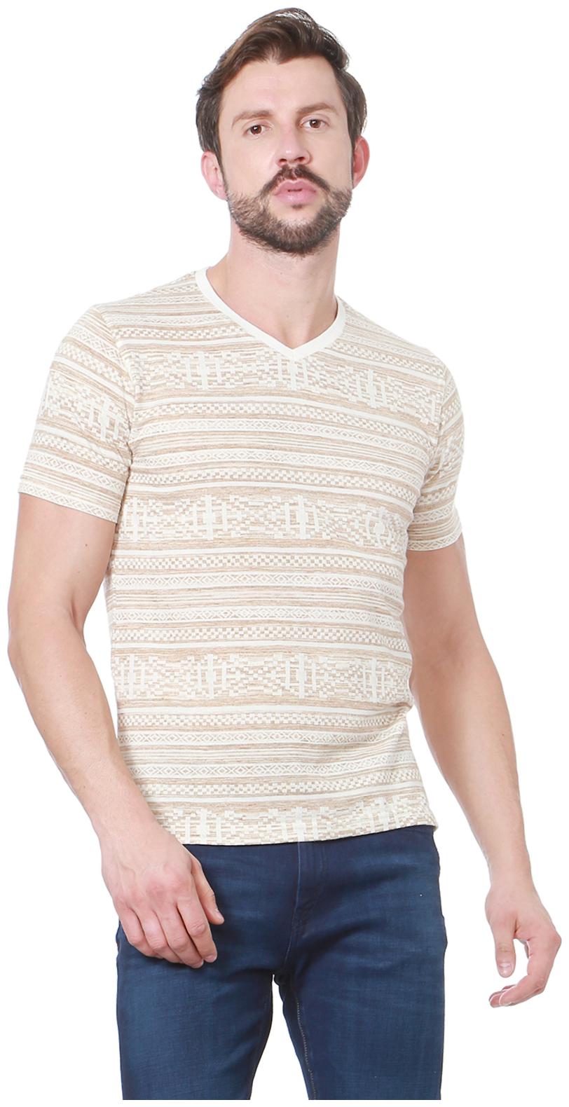

Peter England Men Beige Slim fit Cotton V neck T-Shirt - Pack Of 1