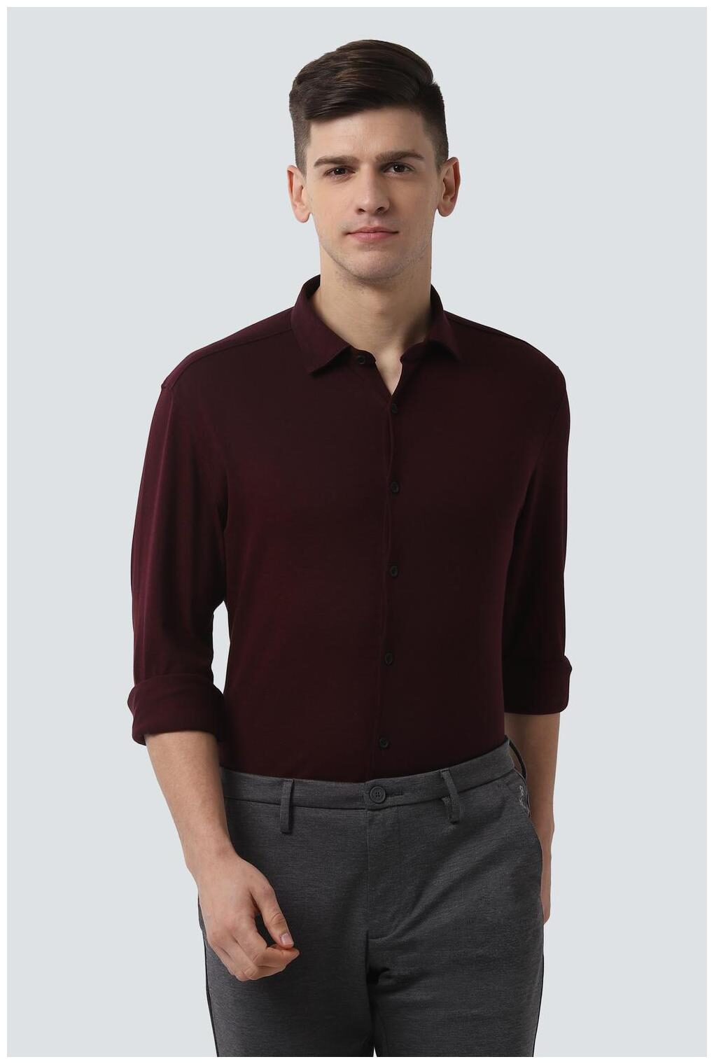 

Peter England Men Super slim fit Formal Shirt - Maroon