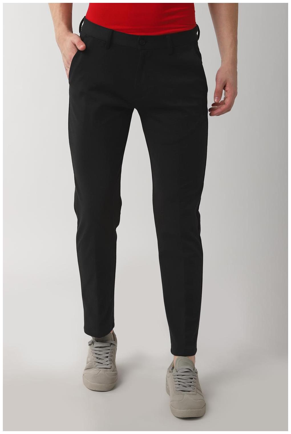 

Peter England Men Black Textured Skinny fit Regular trousers