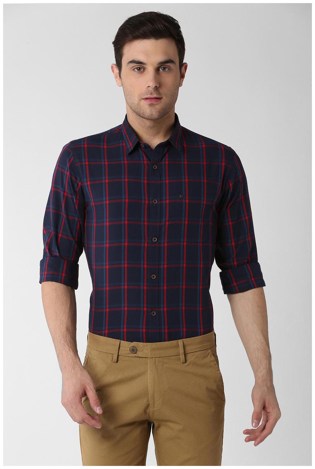 

Peter England Men Blue Checked Slim Fit Casual Shirt