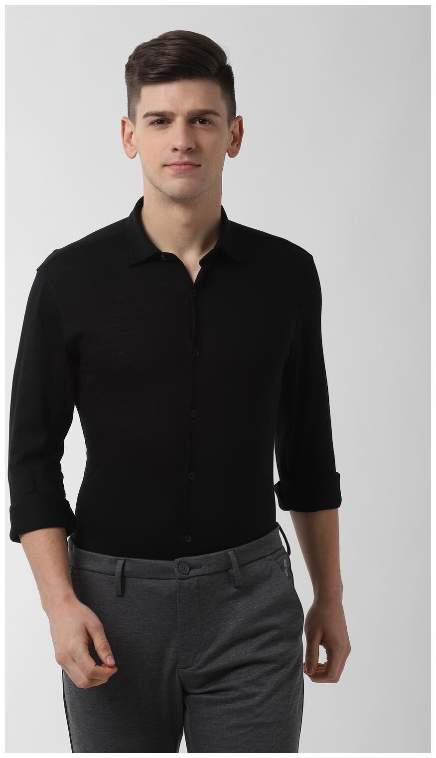 

Peter England Men Black Solid Super Slim Fit Casual Shirt