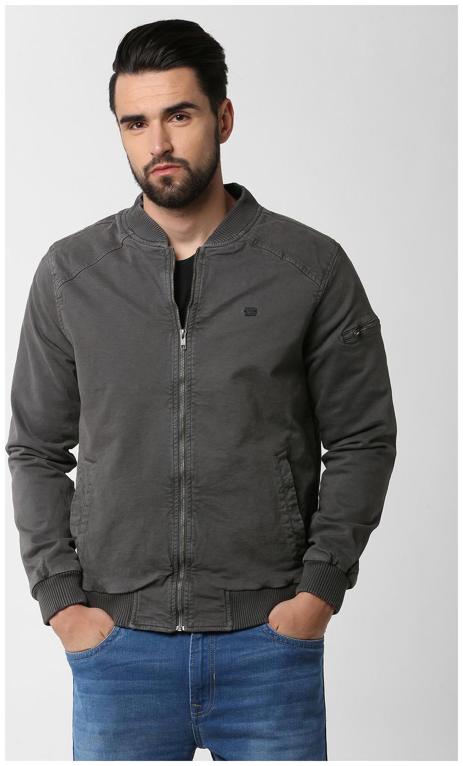 

Peter England Men Grey Solid Bomber jacket
