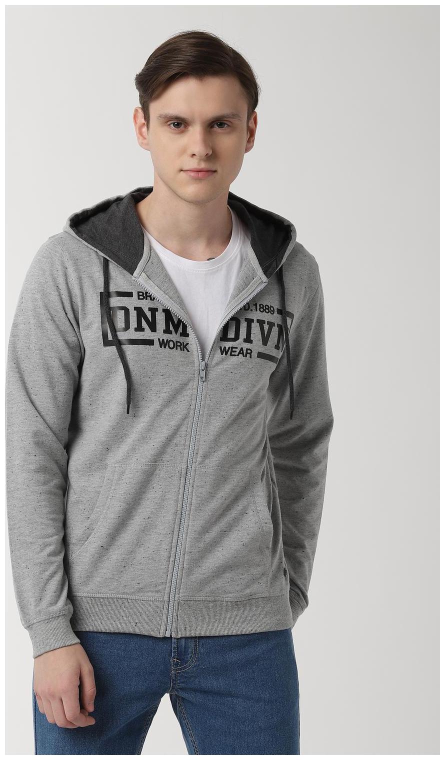

Peter England Men Blended Printed Grey Hoodie