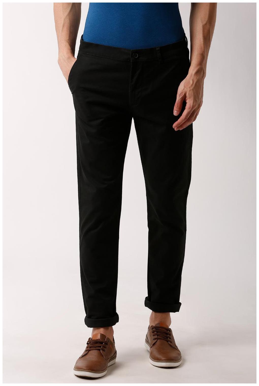 

Peter England Men Black Solid Slim fit Regular trousers
