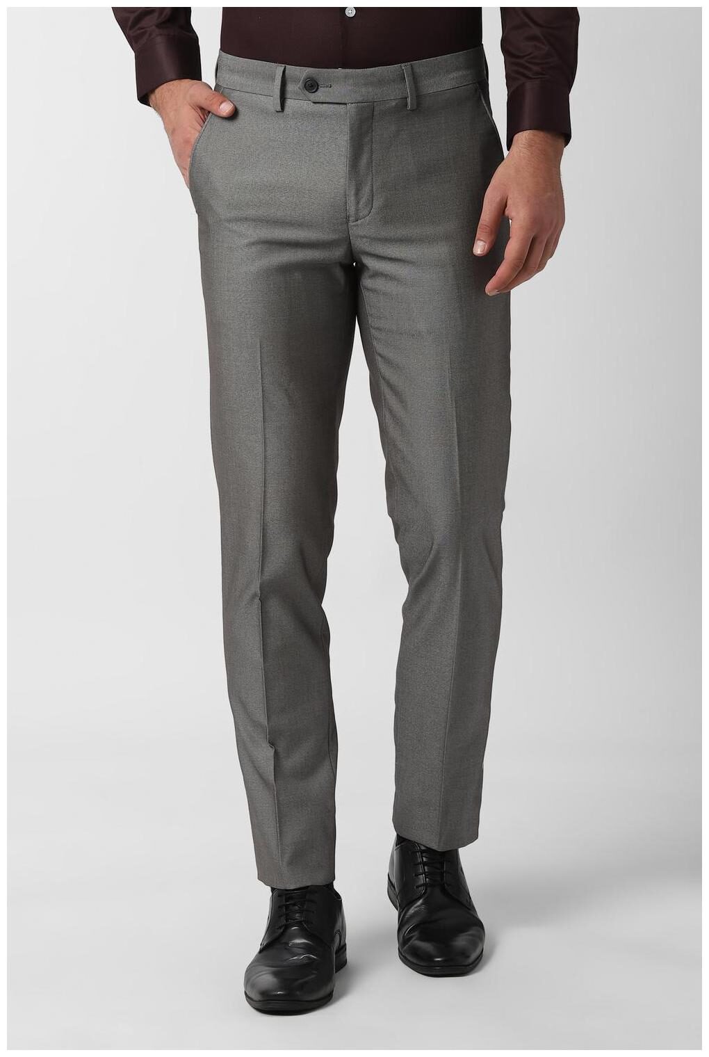 

Peter England Men Textured Slim Fit Formal Trouser - Grey