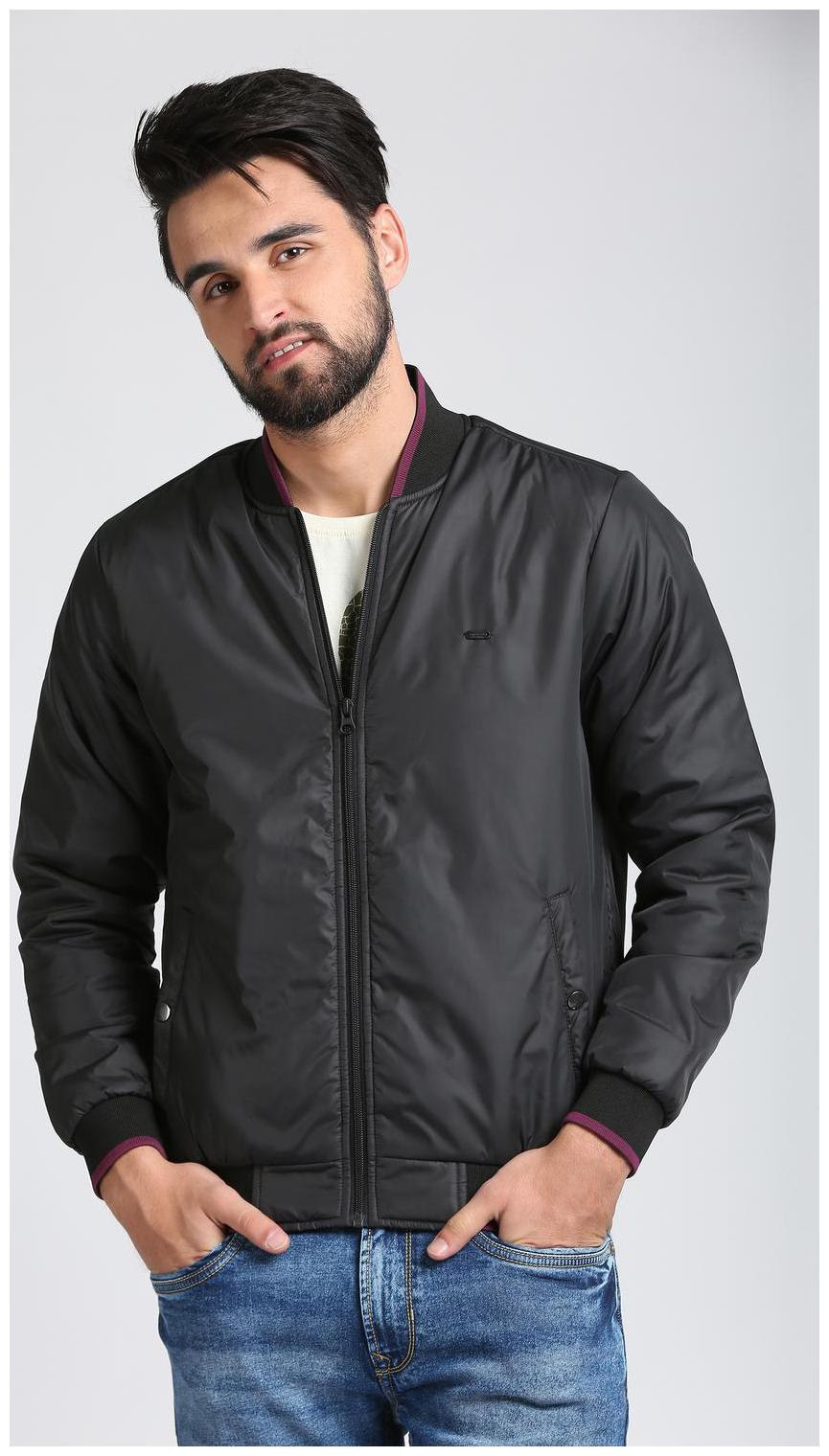 

Peter England Men Black Solid Bomber jacket