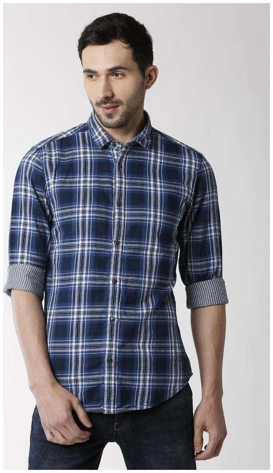 

Peter England Men Blue Checked Slim Fit Casual Shirt