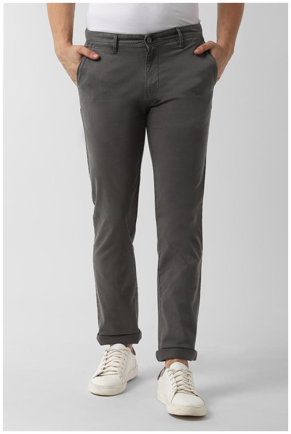 

Peter England Men Grey Solid Slim fit Regular trousers