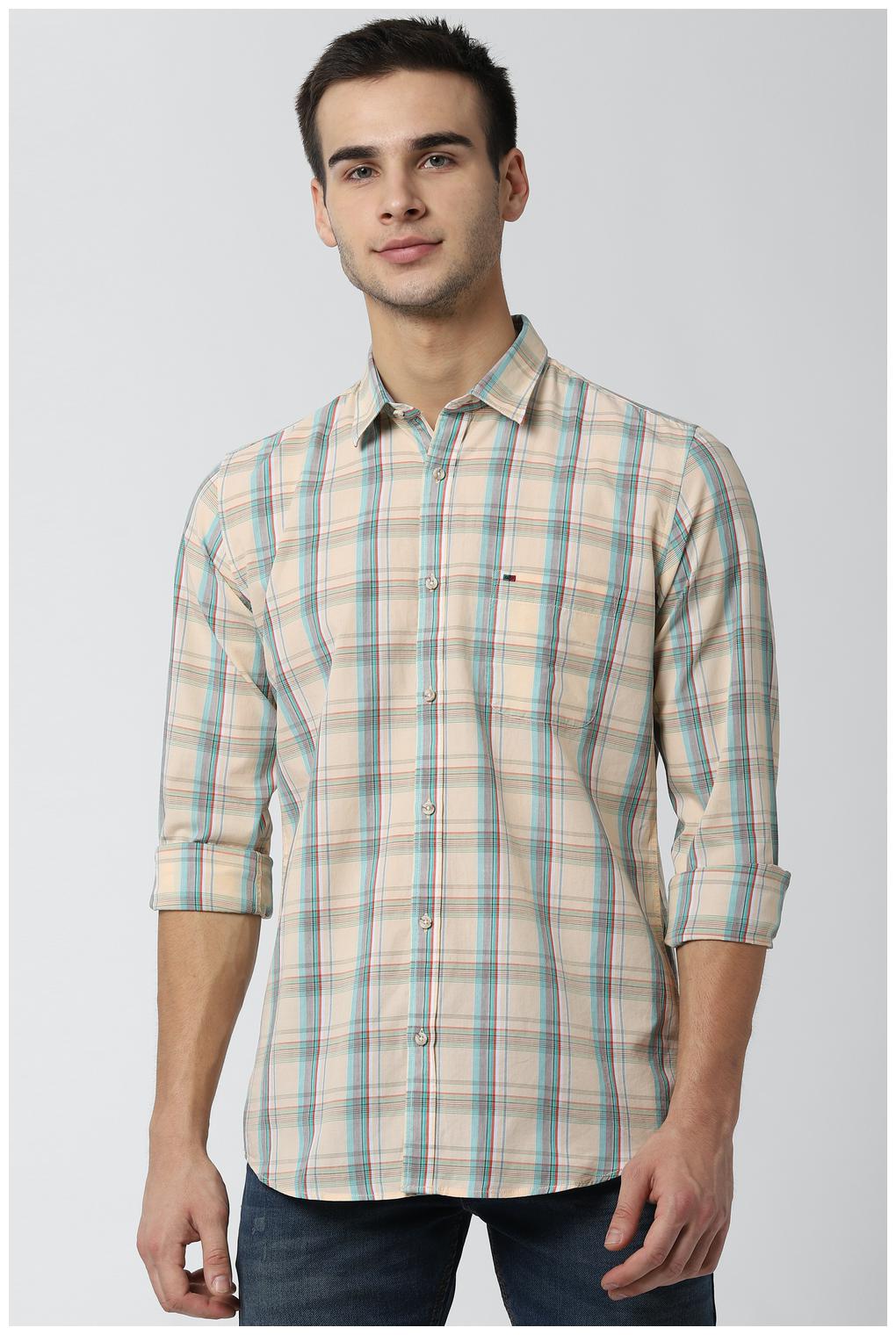 

Peter England Men Beige Checked Slim Fit Casual Shirt