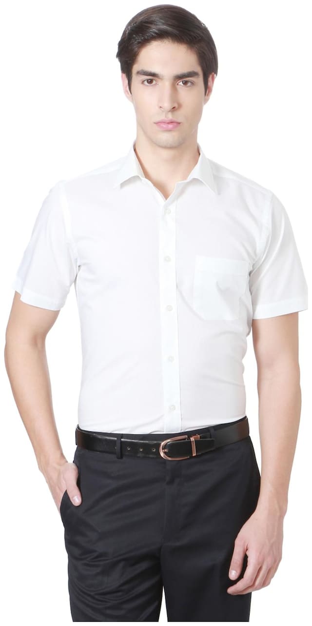Peter England Men White Solid Slim Fit Casual Shirt
