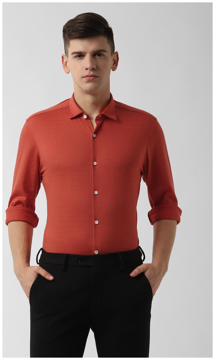 

Peter England Men Orange Vertical Stripes Super Slim Fit Casual Shirt