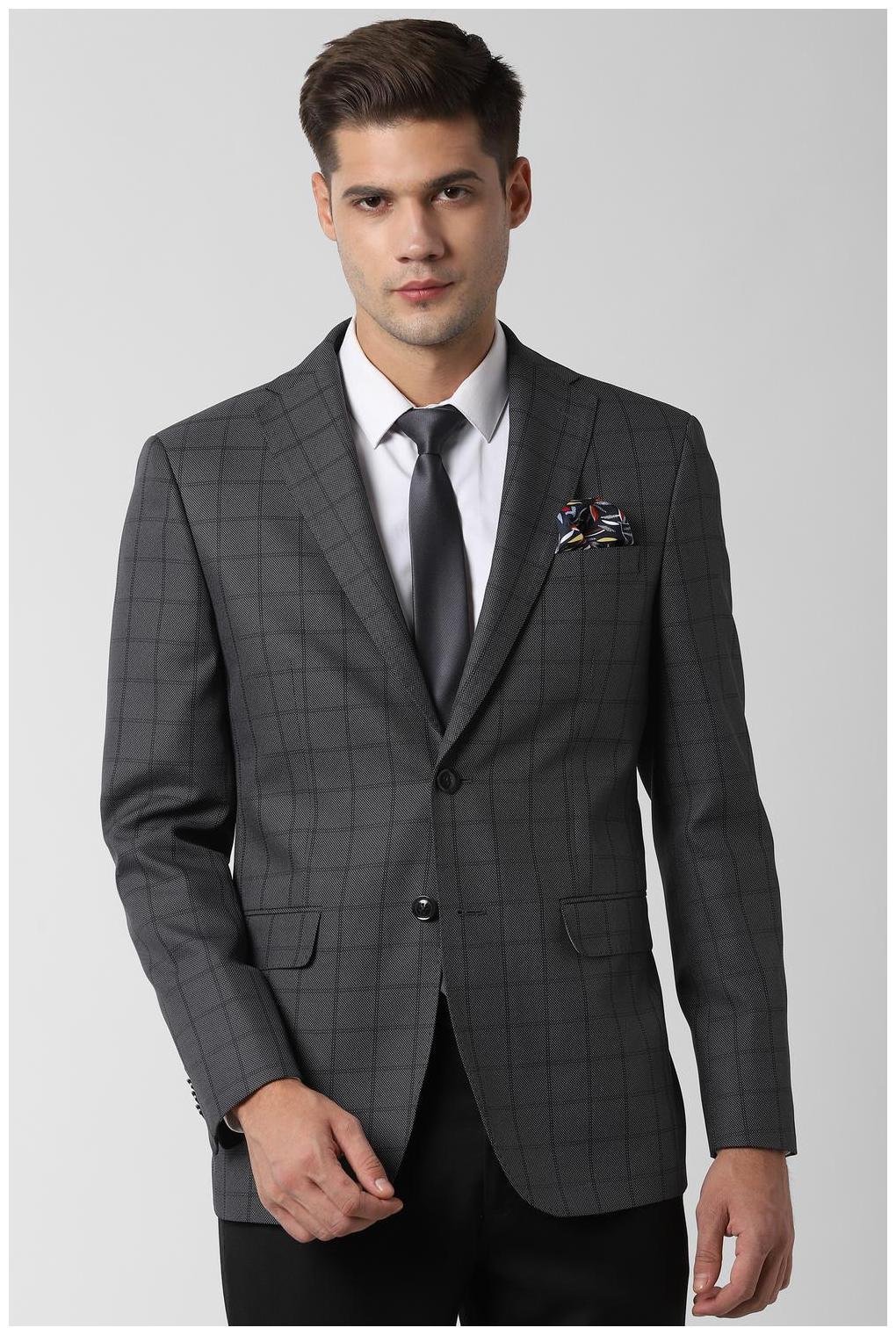 

Peter England Men Grey Checked Slim fit Single Breasted Blazer