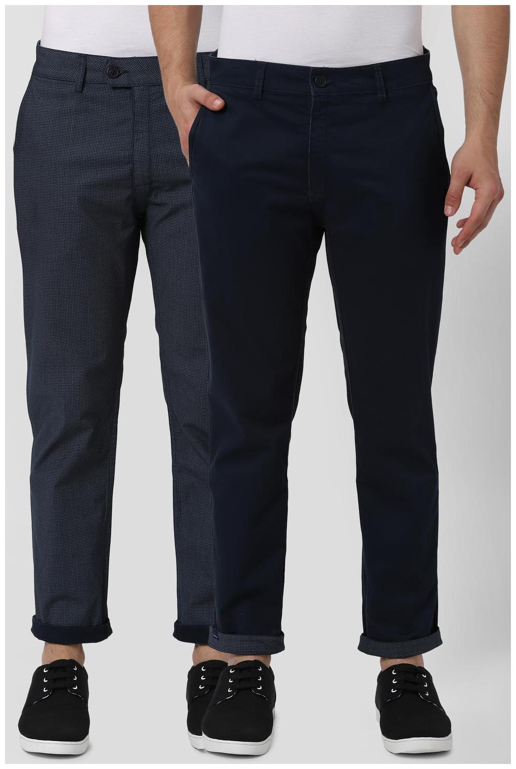

Peter England Men Navy blue Textured Slim fit Regular trousers
