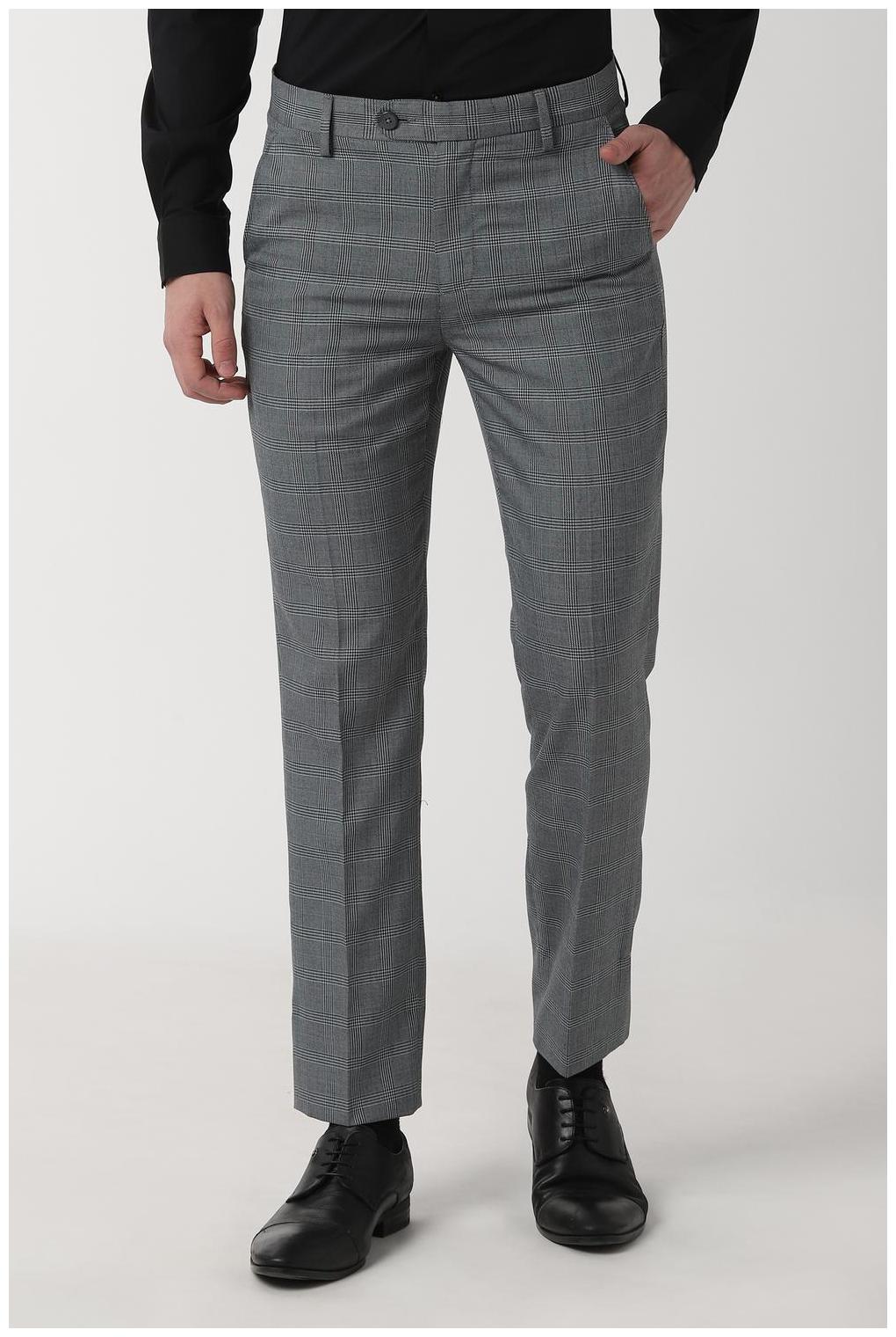 

Peter England Men Checked Slim Fit Formal Trouser - Grey