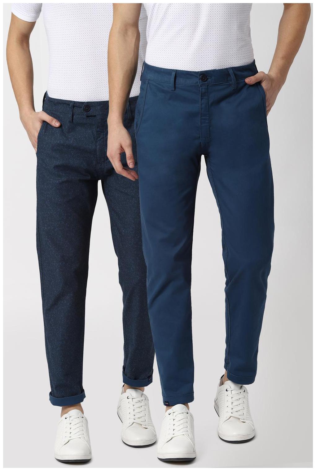 

Peter England Men Blue Solid Slim fit Reversible Regular trousers