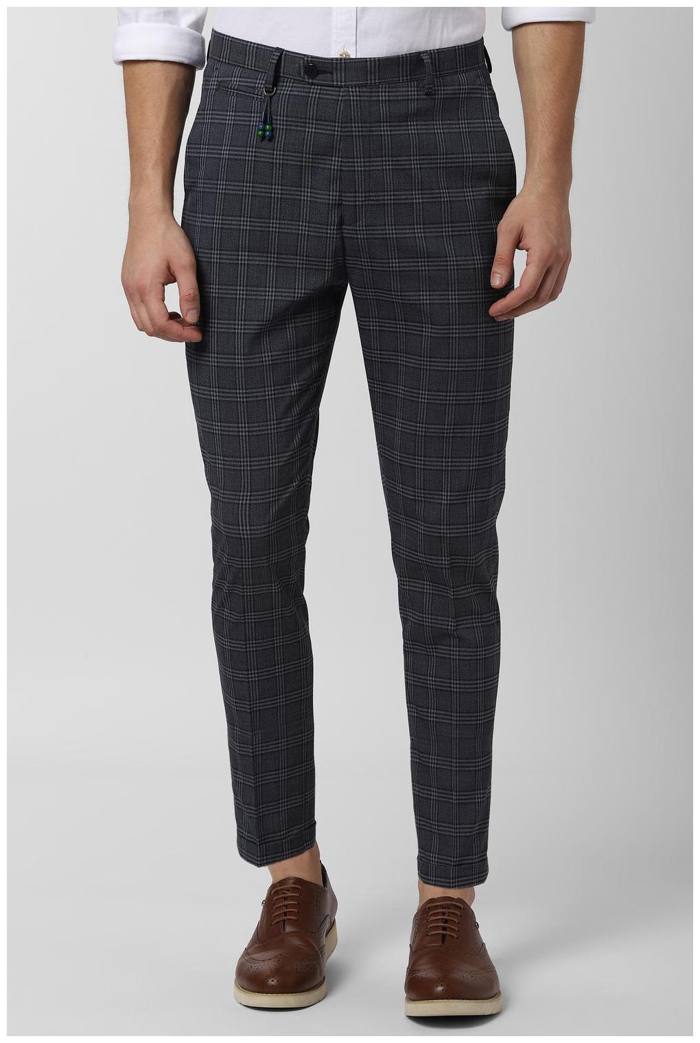 

Peter England Men Grey Checked Tapered fit Regular trousers
