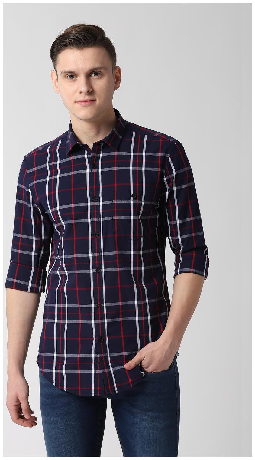 

Peter England Men Blue Checked Super Slim Fit Casual Shirt