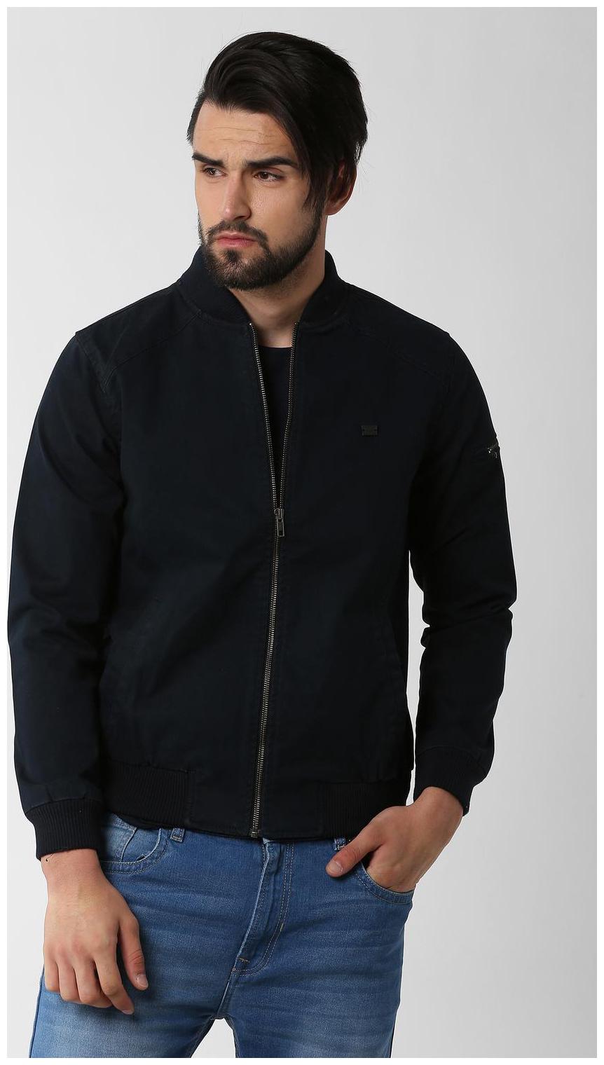 

Peter England Men Blue Solid Bomber jacket