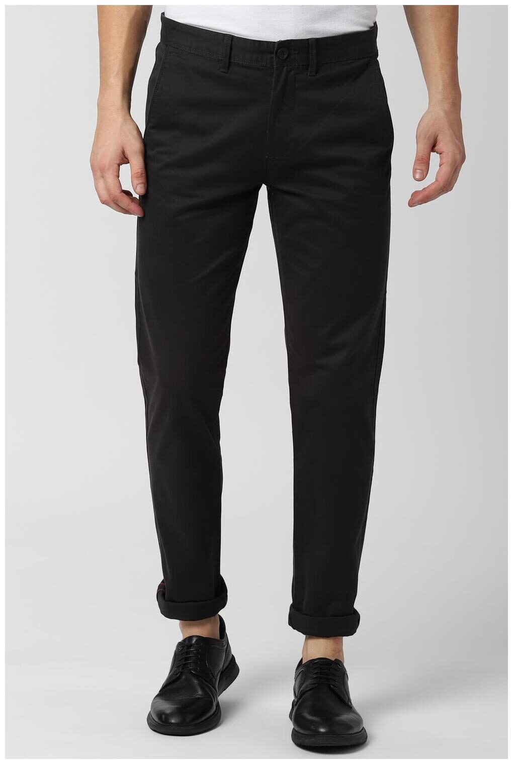 

Peter England Men Black Solid Slim fit Regular trousers