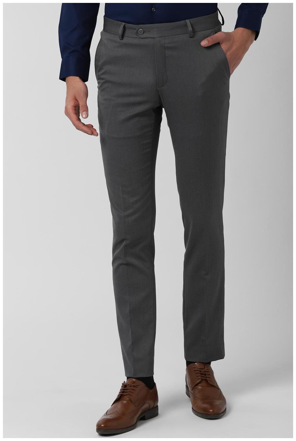 

Peter England Men Textured Slim Fit Formal Trouser - Grey