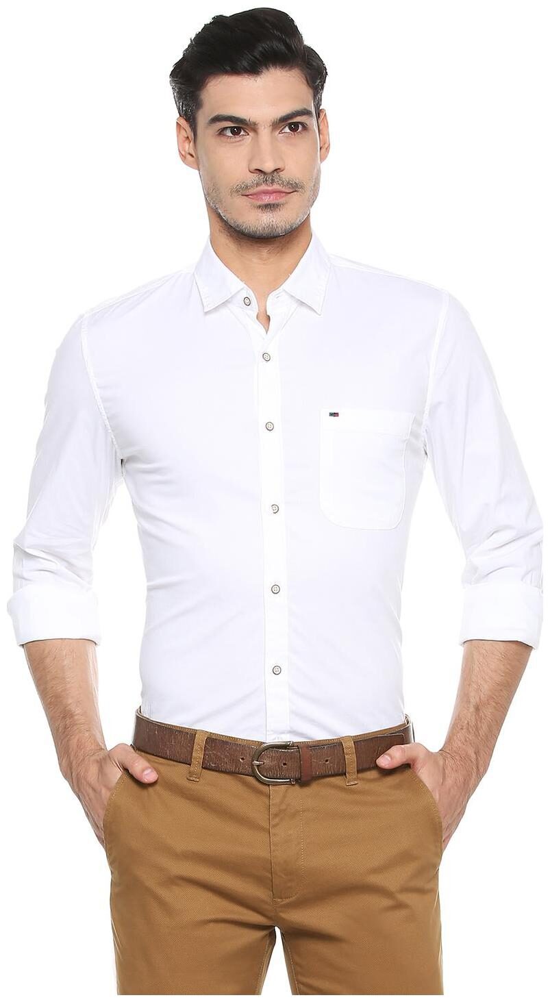 

Peter England Men White Solid Super Slim Fit Casual Shirt